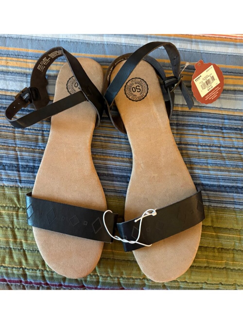 Womens Black Strappy Flats Sandals By SO Size 9.5 Medium With Buckle Closure - Picture 1 of 7